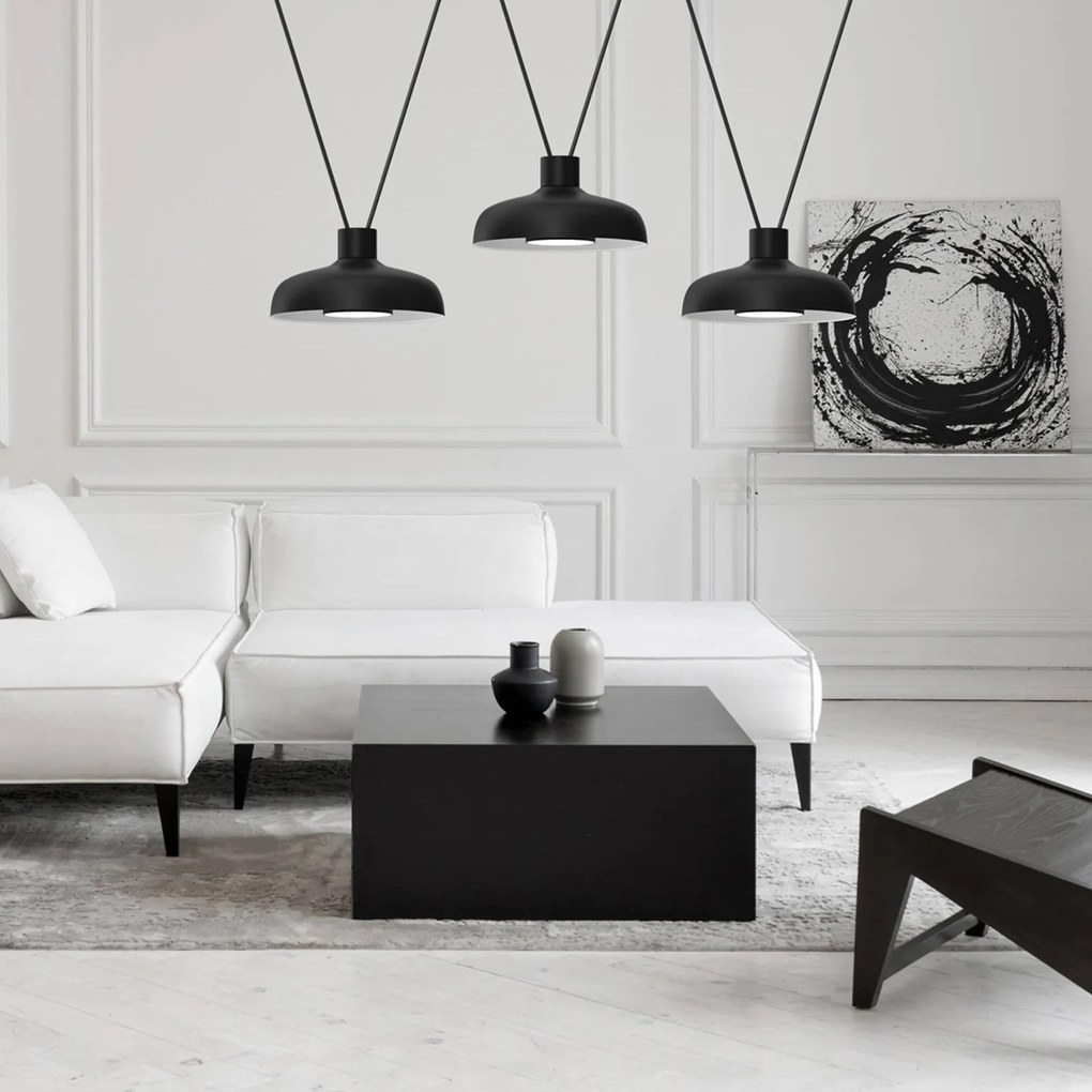 Eko-Light Lampada a sospensione Linea, nera, 3 luci