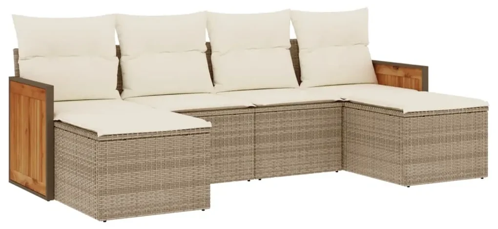 Set divano da giardino 6 pz con cuscini beige in polyrattan