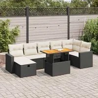 Set Divani da Giardino 5 pz con Cuscini Nero Polyrattan Acacia 3328008