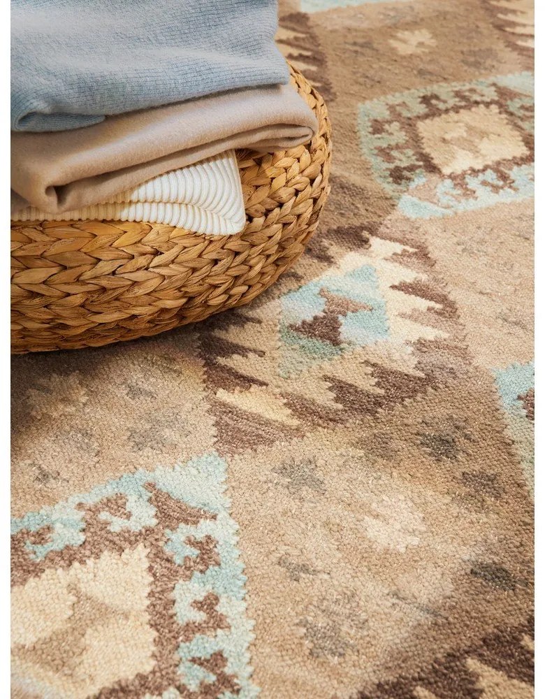 Tappeto azzurro/beige in lana reversibile/tessuto a mano 160x230 cm Kamal Dune – Nouristan