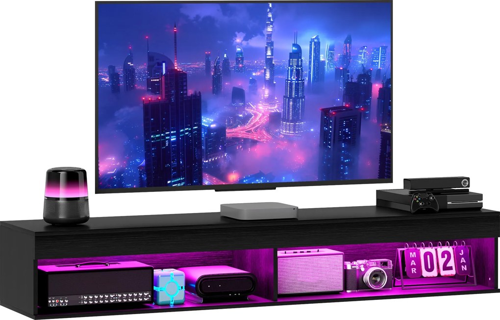 Mobile TV fino 75" Sospeso con Luci LED 16 Colori e Telecomando 180x40x30 cm Nero...