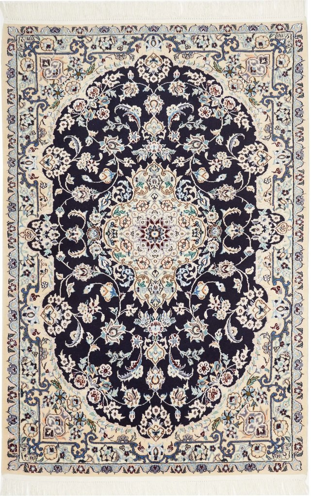 Nain Tappeto 120x80 Blu (Iran) Annodato A Mano