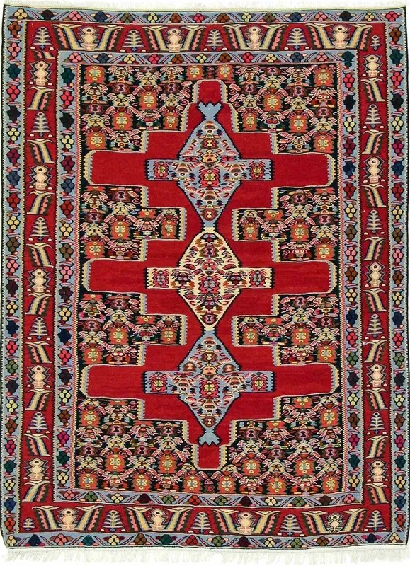 Kilim Tappeto 130x170 Rosso (Iran) Annodato A Mano