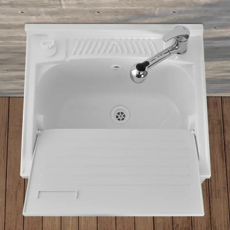 Mobile Lavatoio 2 Ante 60x50 cm con Vasca in Resina Bianco