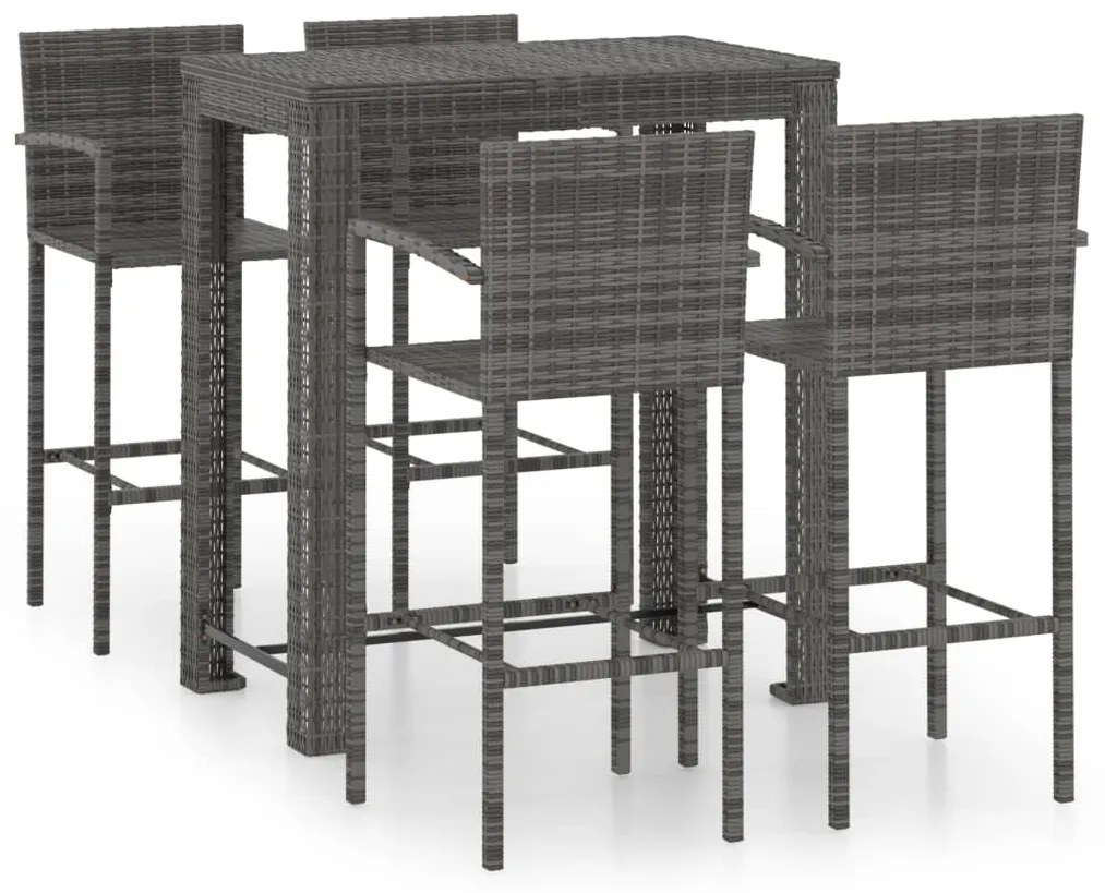 Set bar da giardino 5 pz con braccioli in polyrattan grigio