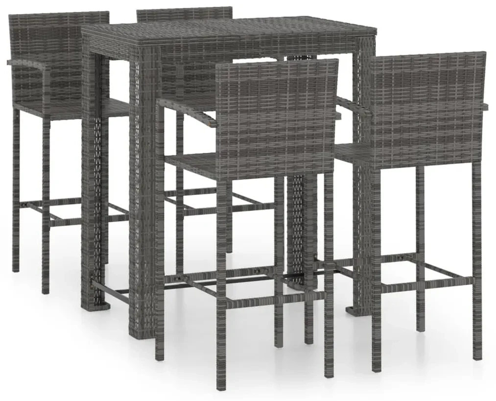 Set bar da giardino 5 pz con braccioli in polyrattan grigio