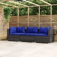 Divano a 3 Posti con Cuscini in Polyrattan Grigio 317566