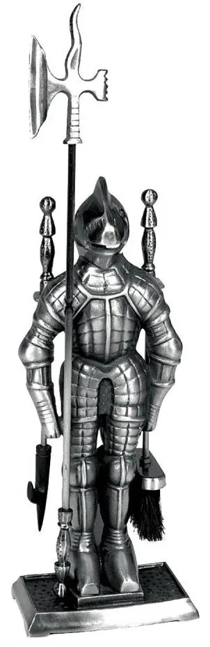 Strumenti in ghisa per caminetto 4 pezzi cavaliere d'argento