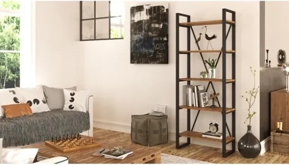 Libreria Industrial 5 Ripiani In Ferro E Legno 69x39x180H Elena