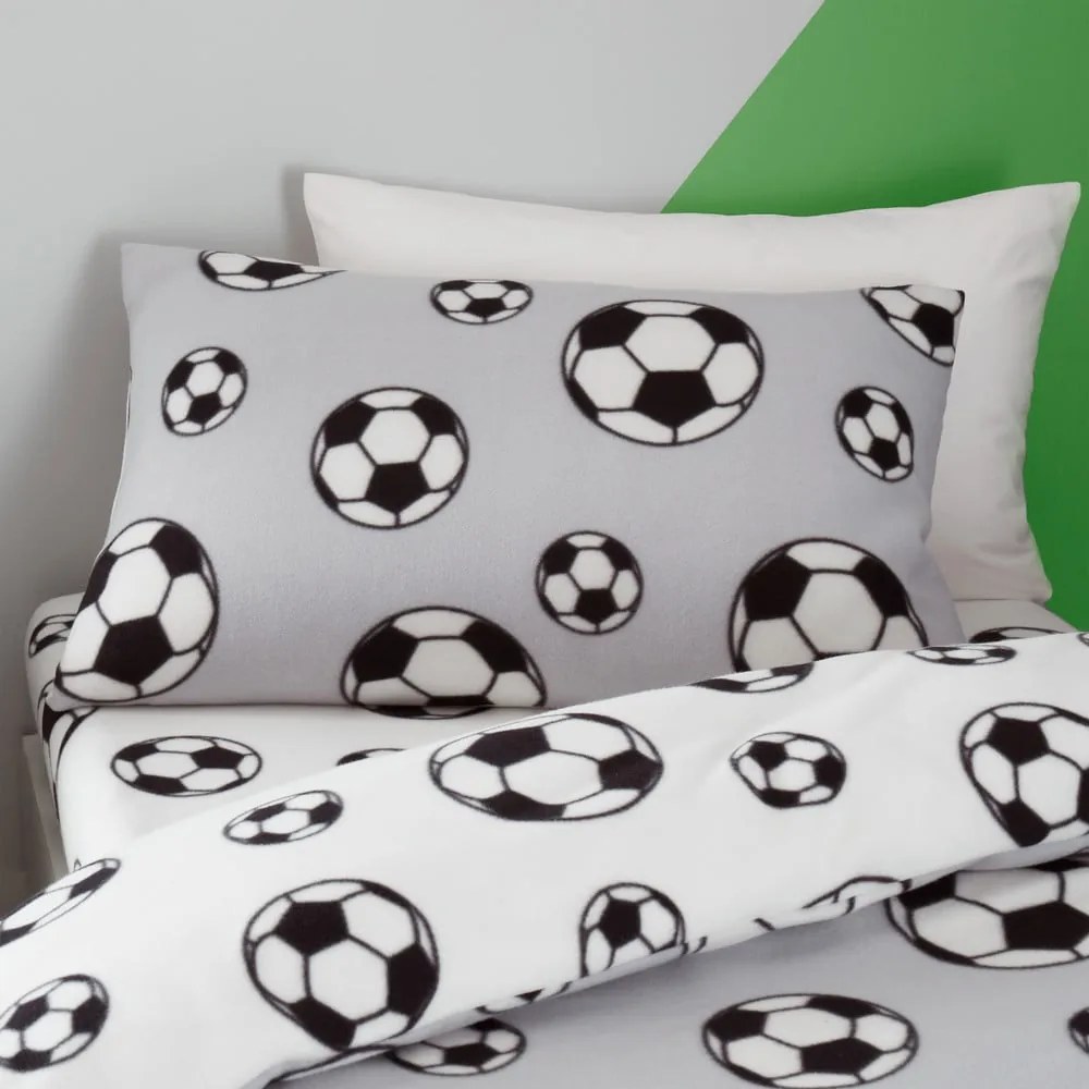 Set copripiumino e federa da bambini grigio chiaro in vello per letto matrimoniale 200x200 cm Football – Catherine Lansfield