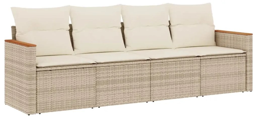 Set divano da giardino 4 pz con cuscini beige in polyrattan