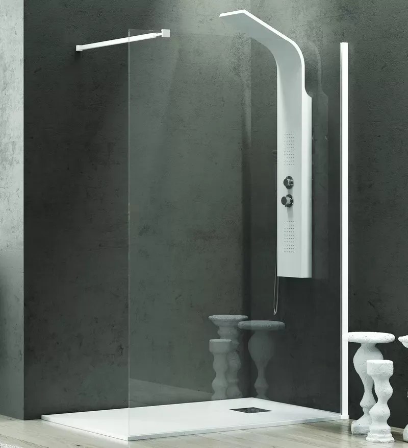 Parete doccia walk in 140 cm con profilo bianco opaco KW-100W - KAMALU