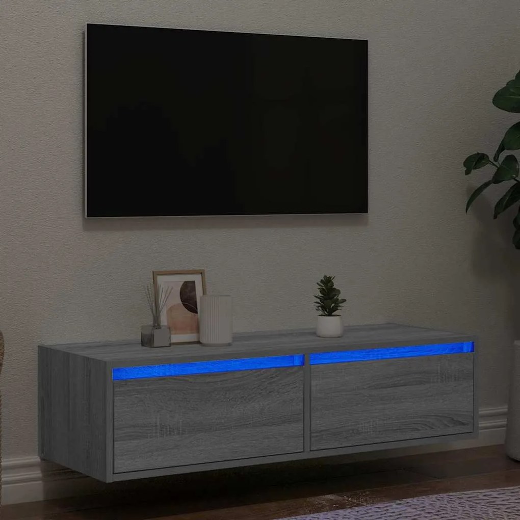 Mobile Porta Tv Con Luci Led Grigio Sonoma 100x35,5x25 Cm /