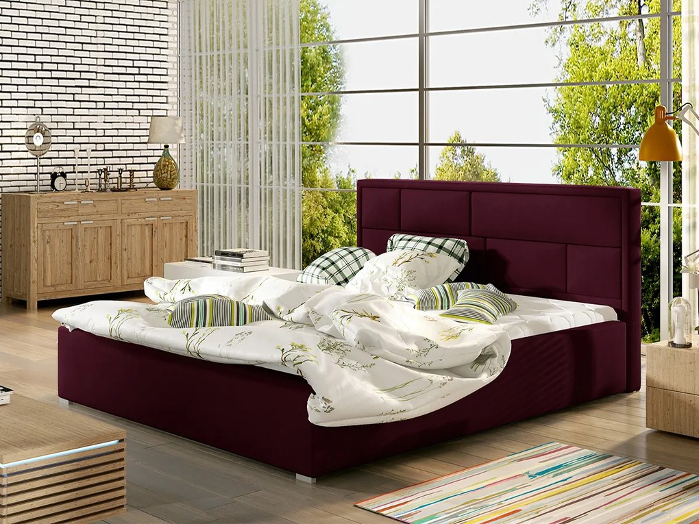 Letto matrimoniale con box contenitore Lanzarote - 160 x 200 cm , Tessuto porpora