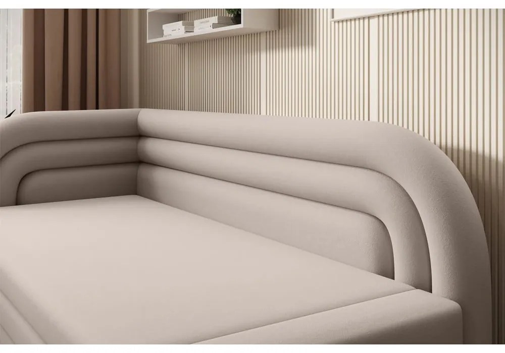 Divano beige allungabile/con contenitore con penisola a sinistra e rivestimento in velluto 223 cm Fabillo – ELTAP