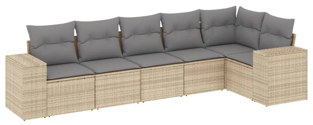 Set divano da giardino 6 pz con cuscini beige in polyrattan