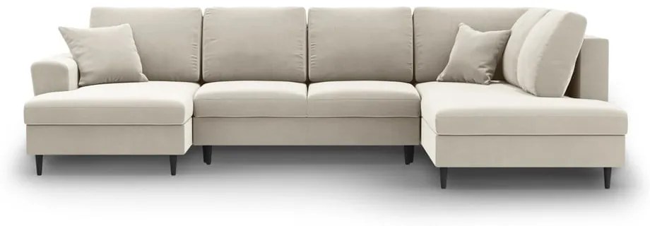 Divano angolare beige allungabile e con contenitore (con penisola a destra/a U) con rivestimento in velluto Kyoto – Cosmopolitan Design