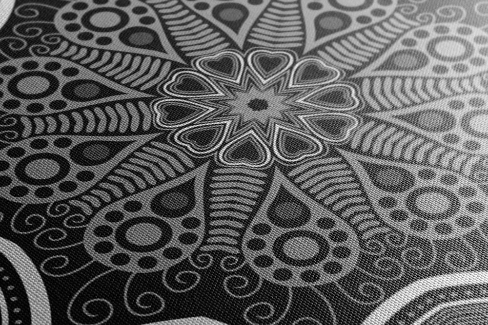 Quadro su tela – Mandala indiana con motivo floreale in bianco e nero