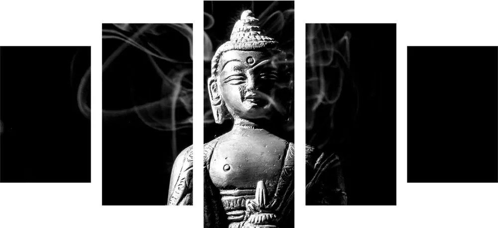 Quadri 5 pezzi – Statua del Buddha in bianco e nero