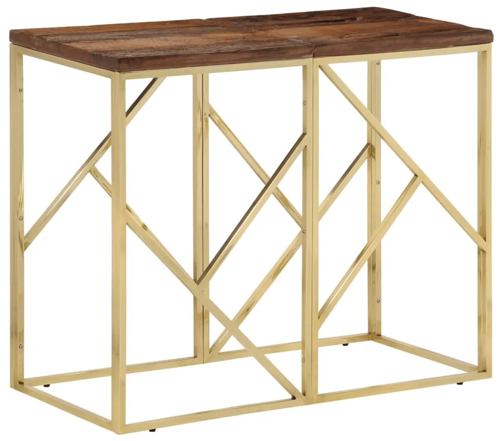 Tavolino Consolle Dorato Acciaio Inox E Traverse Legno Massello /