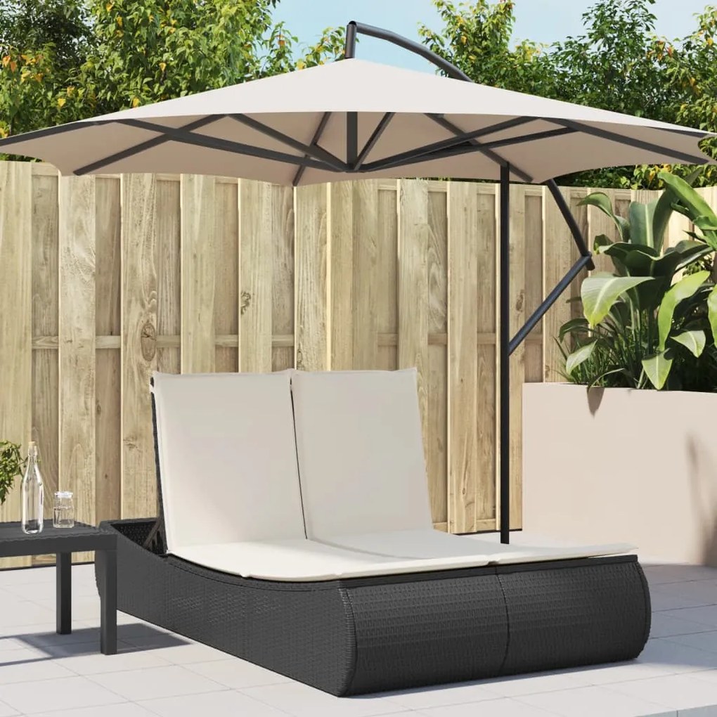Lettino Prendisole Doppio Con Cuscini Nero İn Polyrattan /