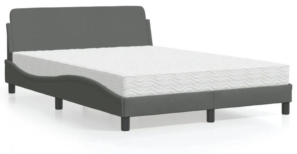 Letto Con Materasso Grigio Scuro 140x200cm Tessuto /
