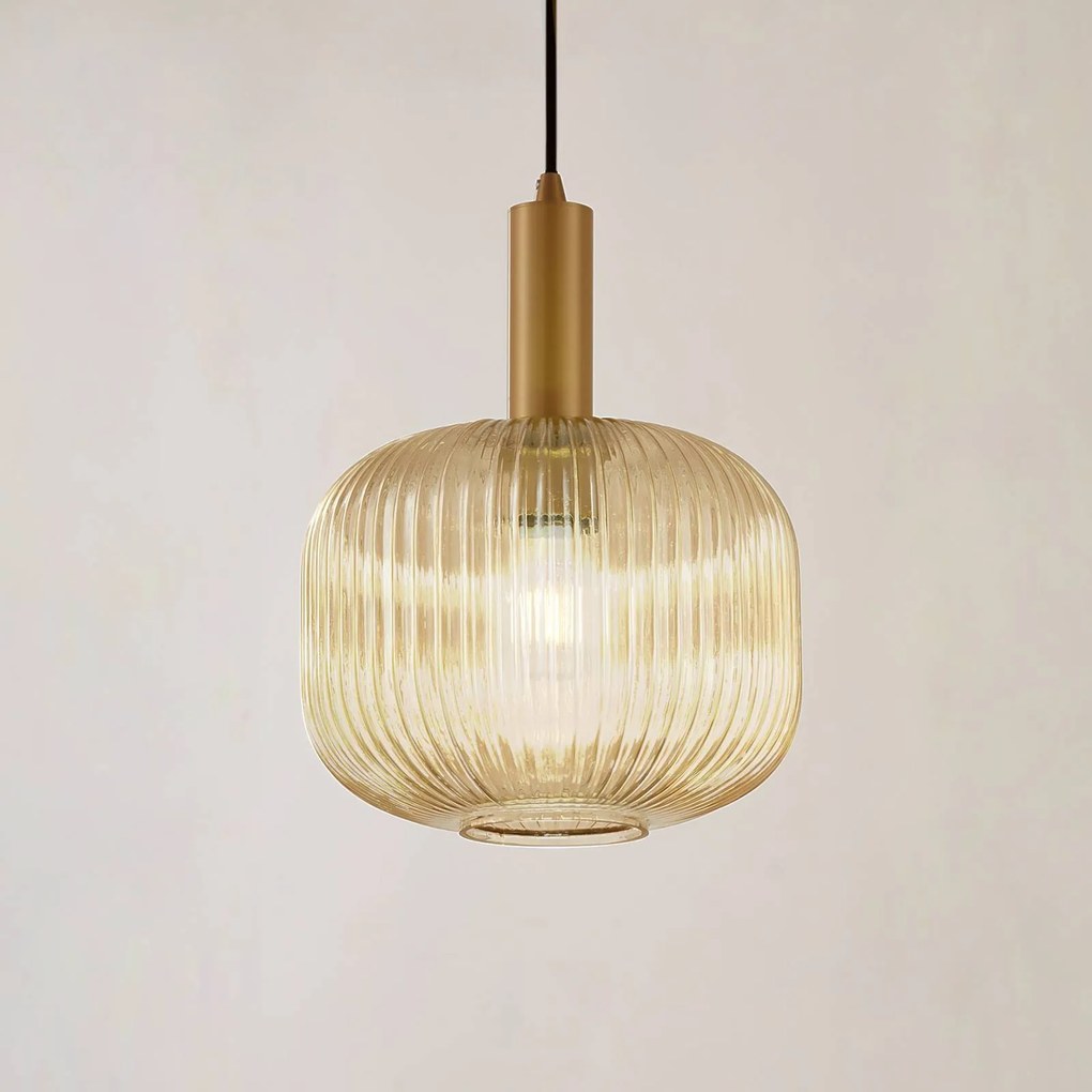 Lindby lampada a sospensione Doroteo, 25 cm, 1 anta, ambra, vetro