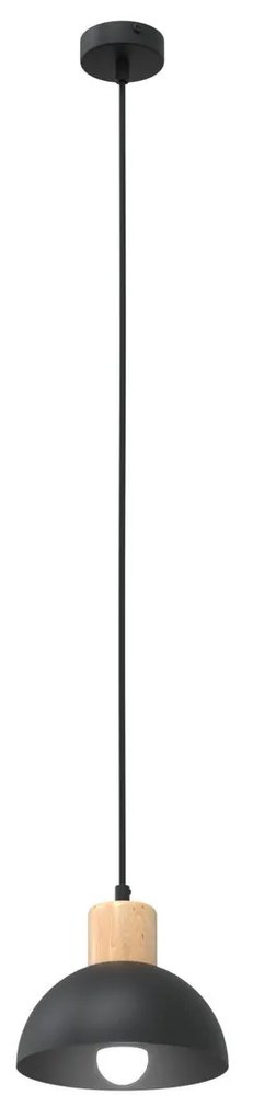 Lampada a Sospensione in Acciaio e Legno SECO 1 E27 Nero