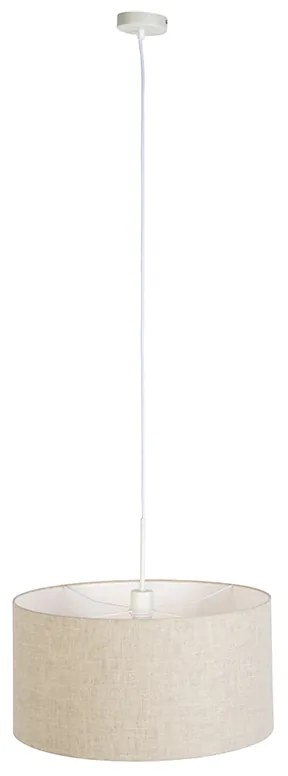 Lampada a sospensione rustica bianca con paralume in cotone grigio chiaro 50 cm - Combi