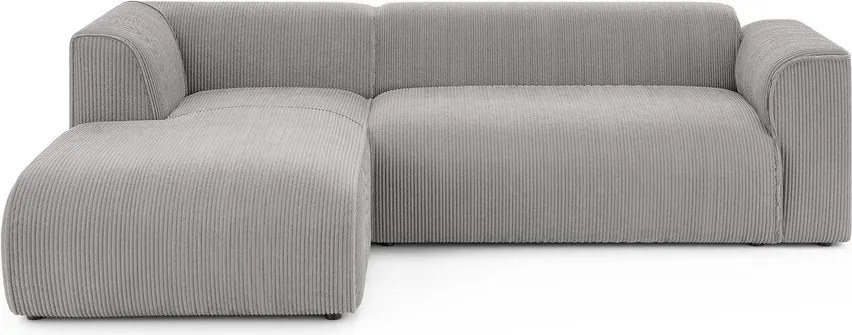 Divano angolare grigio chiaro (con penisola a sinistra/con chaise lounge) con rivestimento in velluto a coste Merid – Ropez