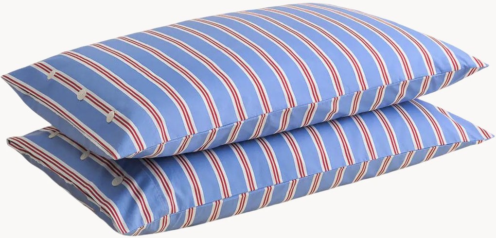 Set di 2 federe in percalle di cotone Striped Blue