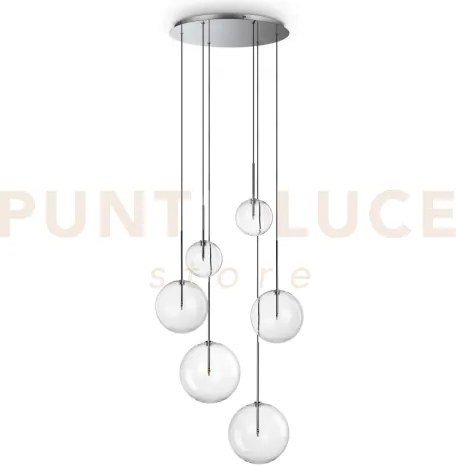 Equinoxe sospensione in vetro trasparente e cromo 6 luci attacco g4