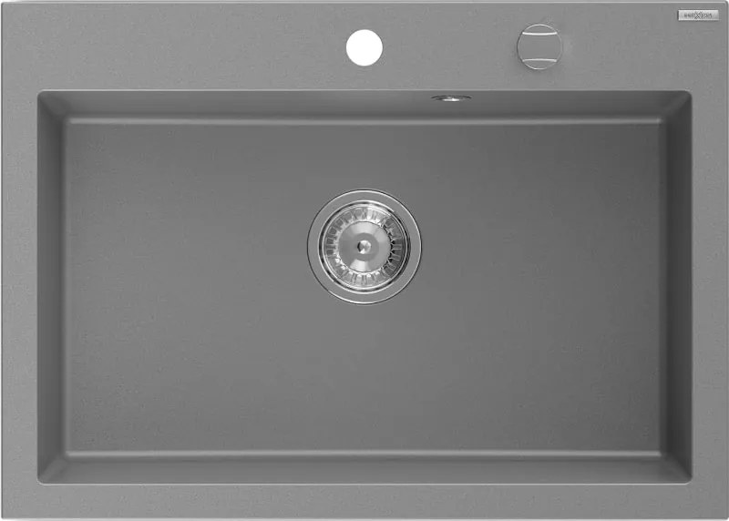 Mexen Elix lavello in granito a 1 vasca 700 x 500 mm, grigio, sifone cromato - 6526701005-71