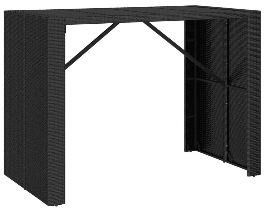 Tavolo bar con piano in vetro nero 145x80x110 cm polyrattan