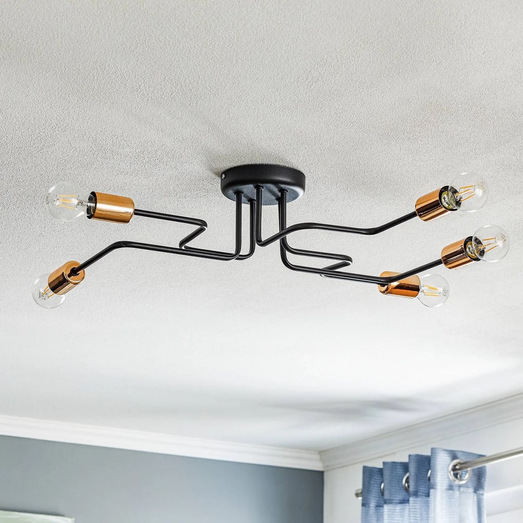 HELAM Plafoniera Tube 5 luci nero/rame