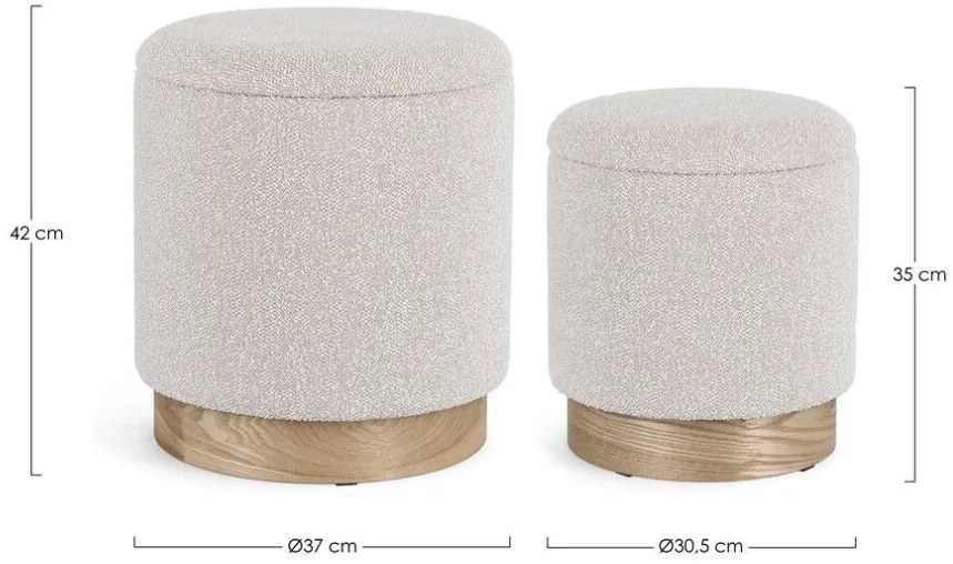 Set di 2 Pouf contenitore ZOYA grigio chiaro e legno di frassino