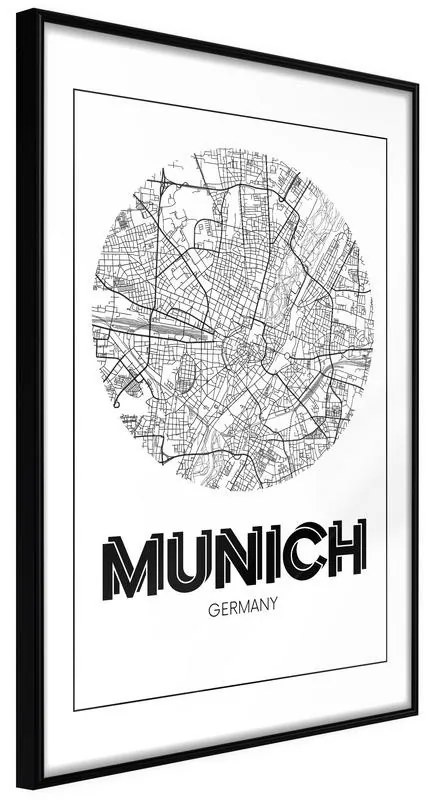 Poster  City Map: Munich (Round)  Cornice Quadri Cornice nera, Larghezza x Altezza Home decor 30x45