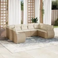 Set Divano da Giardino 9 pz con Cuscini Beige in Polyrattan 3221797