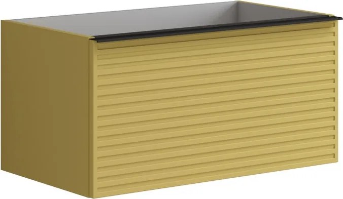 Mobile da bagno sospeso sotto lavabo Pixel stripes 1 cassetto L 80 x H 40 x P 45.5 cm giallo laccato opaco, con maniglia alluminio nero opaco