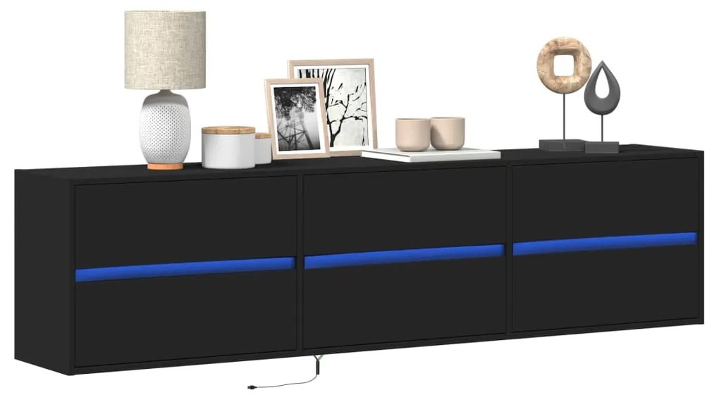 Mobile Tv A Parete Con Led Nero 180x31x45 Cm /
