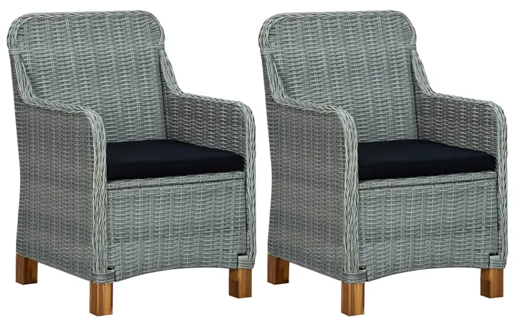 Sedie da giardino con cuscini 2 pz in polyrattan grigio chiaro