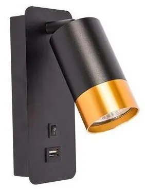 Faretto da parete con caricatore USB 1xGU10/35W/230V nero/rame