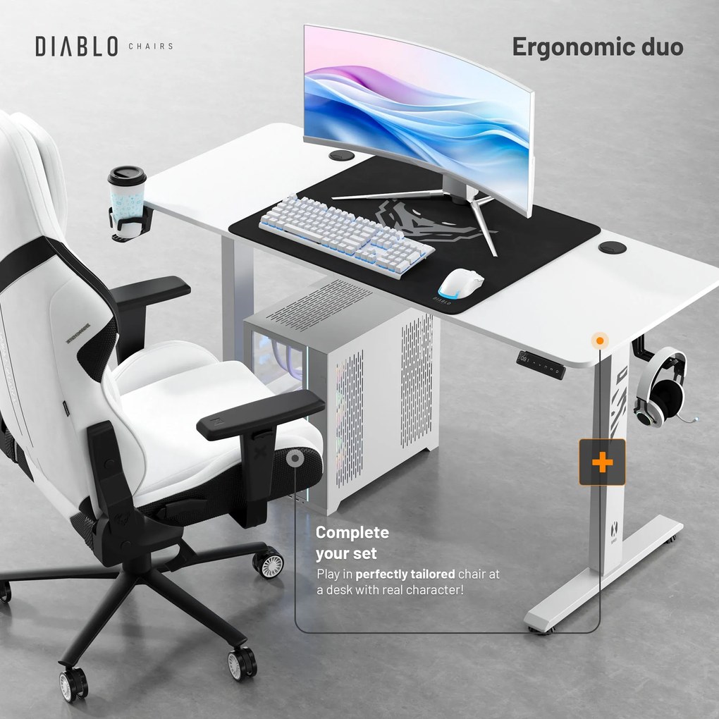 Scrivania Regolabile in Altezza Diablo X-Tensio 1400 Bianco