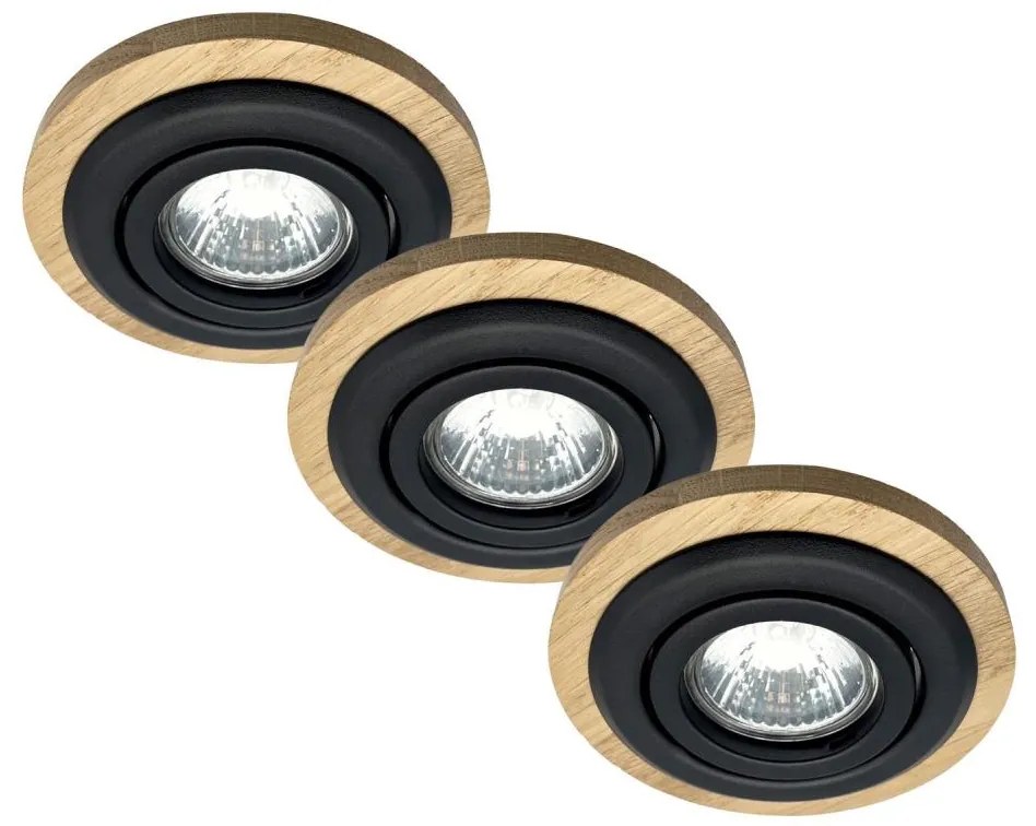 Set da 3 faretti da incasso TOBBY 1xGU10/20W/230V Ø 11,5 cm rovere/nero