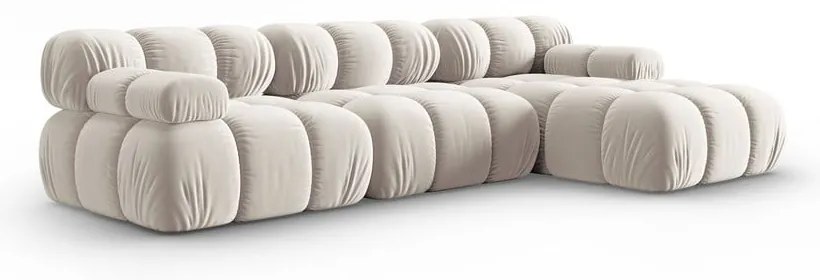 Divano angolare componibile beige (con penisola a destra) con rivestimento in velluto Bellis – Micadoni