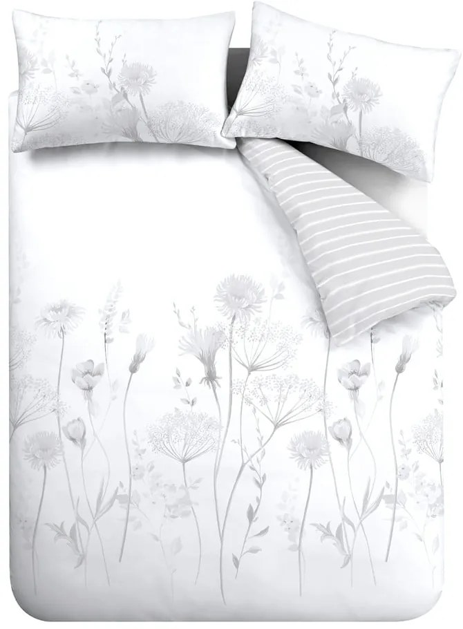 Biancheria da letto bianca e grigia Meadowsweet Floral, 135 x 200 cm Meadowsweet Floral - Catherine Lansfield