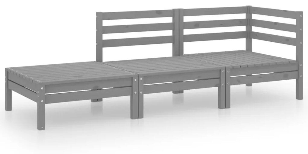 Set Divani da Giardino 3 pz Grigio in Legno Massello di Pino