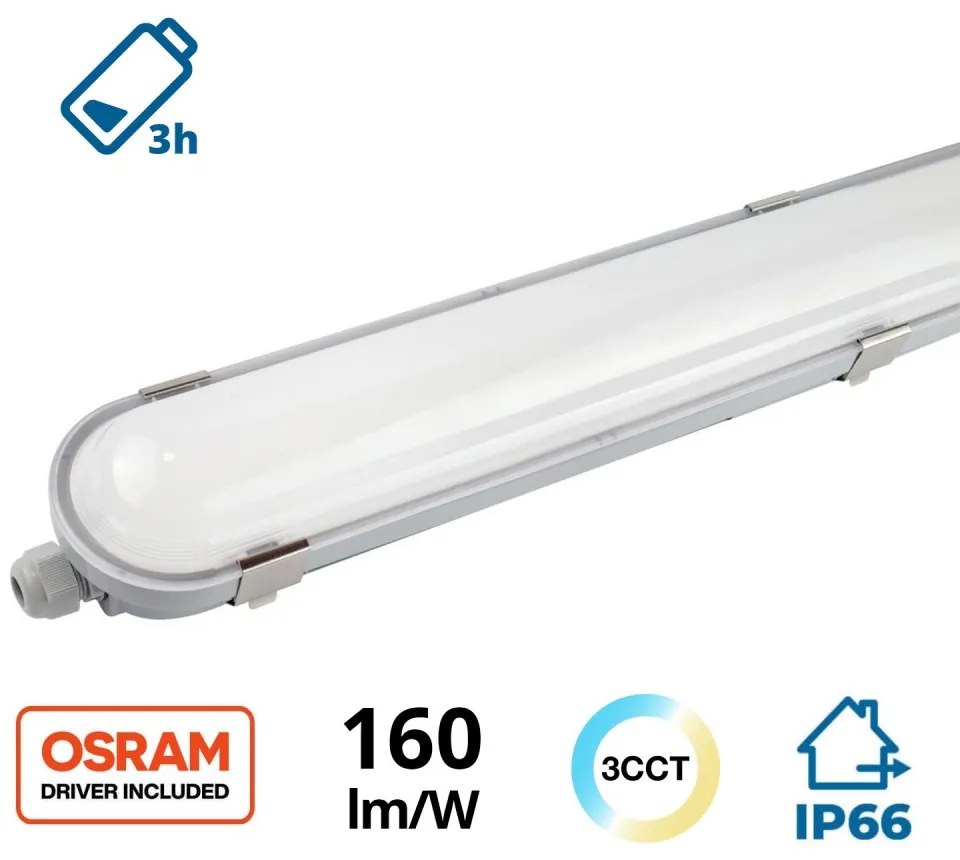 Plafoniera LED 150cm 55W IP66, CCT con Kit di Emergenza Integrato Colore Bianco Variabile CCT