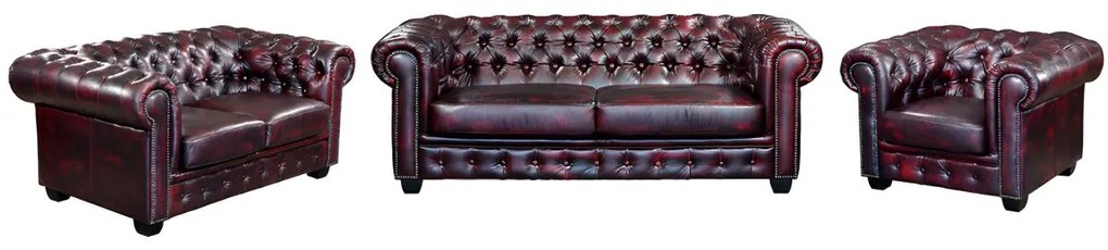 Divano chesterfield 3+2+1 posti 100% pelle di bufalo Cherry - BRENTON