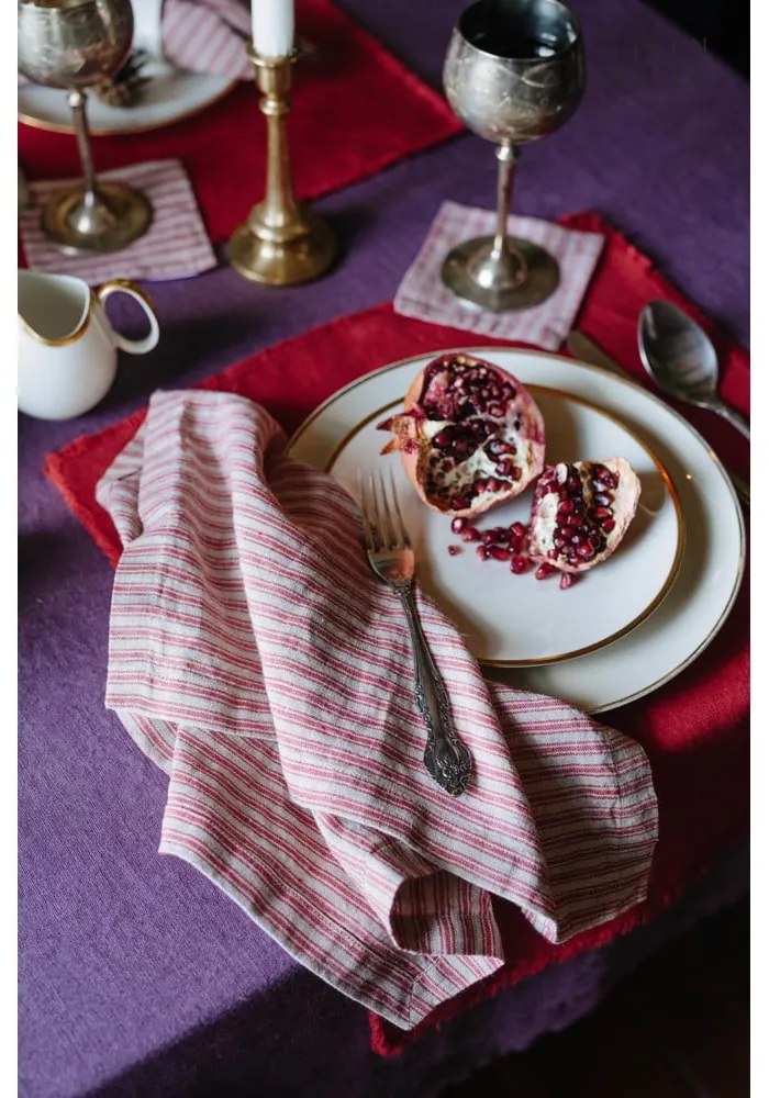 Sottobicchieri di colore rosso-naturale in set di 4 pezzi Red Natural Stripes - Linen Tales